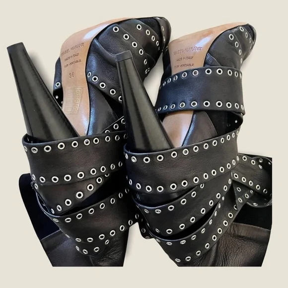 HP‼️❣️ISABEL MARANT black eyelet tie around leather suede Alease ankle boots - Picture 9 of 10